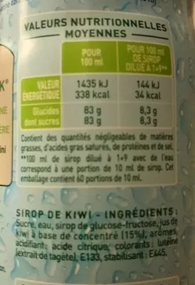 Lista de ingredientes del producto Sirop kiwi Teisseire 