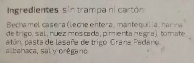 Lista de ingredientes del producto Lasagna al tonno Wetaca 450 g