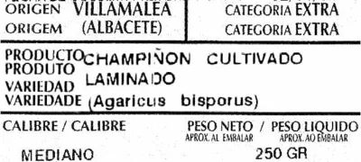 Lista de ingredientes del producto Champiñones laminados Angelita 250 g