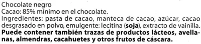 Lista de ingredientes del producto Chocolate negro 85% cacao Moser Roth 125 g (5 x 25 g)