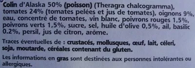 Lista de ingredientes del producto Colin d'Alaska à la provençale surgelé  Golden Seafood, Aldi Einkauf GmbH & Compagnie-oHG 450 g (2 x 225 g) [même code barre 26053325 que colin d'Alaska  à la parisienne et Colin d'Alaska Sauce Oseille, voir 2000000033609]