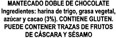 Lista de ingredientes del producto Mantecados de chocolate con grasa vegetal "La Flor de Antequera" La Flor de Antequera A granel