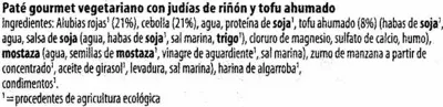 Lista de ingredientes del producto Paté vegetariano Judías Tofu ahumado GutBio 125 g