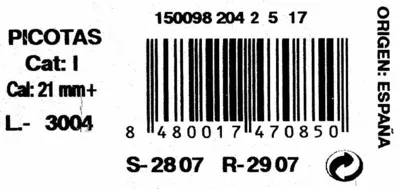 Lista de ingredientes del producto Picotas Agrupación de Cooperativas Valle del Jerte 500 g