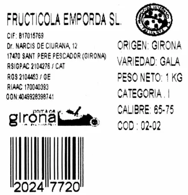 Lista de ingredientes del producto Manzana Gala Fructícola Empordà 1 Kg