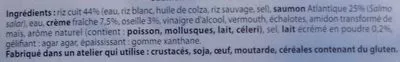 Lista de ingredientes del producto Saumon à l'oseille et riz La cuisine des Saveurs, Aldi 280 g [même code barre 26042459 que Parmentier de poisson ; Colin d'Alaska sauce citron, voir 2000000034105 ; Emincé de volaille, voir 2000000034106]