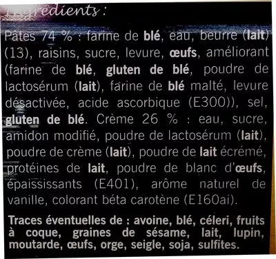 Lista de ingredientes del producto PAIN AU RAISIN OU ESCARGOT LIDL 1 unité