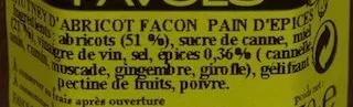 Lista de ingredientes del producto Chutney d'Abricots Façon Pain d'Épices Favols 50 g e