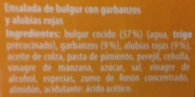 Lista de ingredientes del producto Ensalada de bulgur con garbanzos y alubias rojas Ofterdinger 200 g