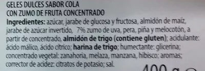 Lista de ingredientes del producto Cintas pica cola Aldi 400 g