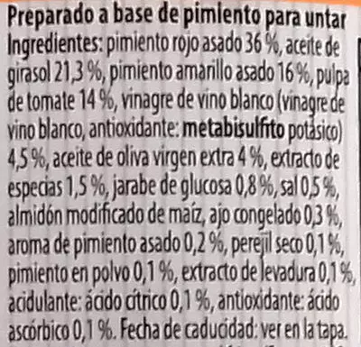 Lista de ingredientes del producto Preparado para untar Bruscheta con pimiento Il Gusto Dell' Italia, Italia 170 g