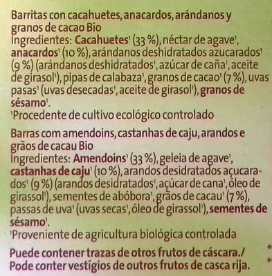 Lista de ingredientes del producto Barritas crujientes GutBio 75 g (3 x 25g)