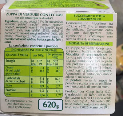 Lista de ingredientes del producto Minestra di verdure biologica Coop Coop Vivi verde 620 g