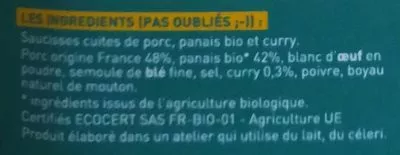 Lista de ingredientes del producto Les saucisses de Baptiste La Popote Compagnie 200 g