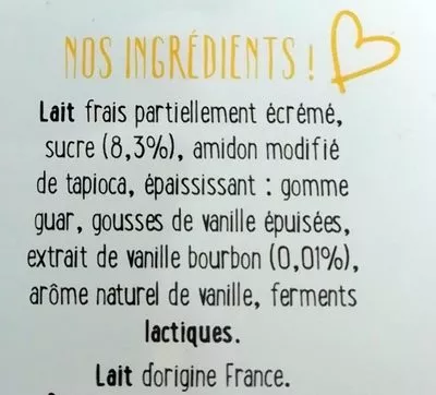 Lista de ingredientes del producto Yaourt à boire à la vanille bourbon YOgourmand YOgourmand 1,5kg