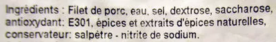 Lista de ingredientes del producto Filet de porc fumé Jean louis AMIOTTE 600 g