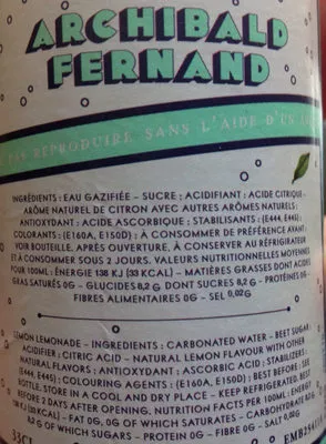 Lista de ingredientes del producto elixir citron Archibald Fernand big fernand 33cl