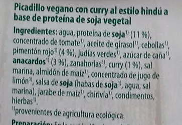 Lista de ingredientes del producto Veggie Curry Hindú GutBio 250 g