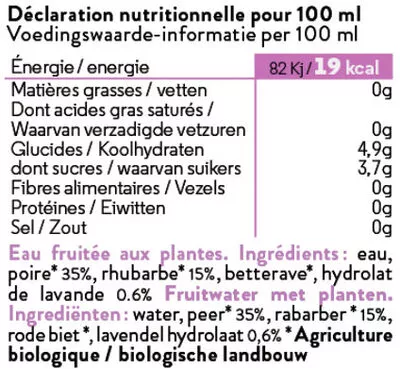 Lista de ingredientes del producto Hydrolade Rhubarbe + Lavande Simone a Soif! 33 cl