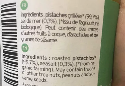 Lista de ingredientes del producto Organic pistachio butter Kazidomi 200g