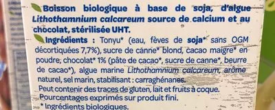 Lista de ingredientes del producto Lait de soja au chocolat  