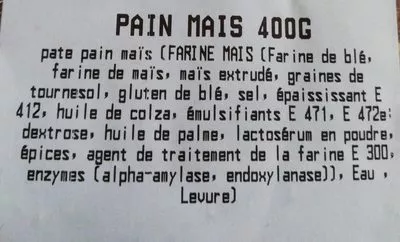 Lista de ingredientes del producto Pain maïs 400g  400 g