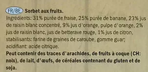 Lista de ingredientes del producto Smoothie Straberry & Banana Sorbet Lollies Gelatelli 240 ml (4 x 60 ml), 252 g (4 x 63 g)