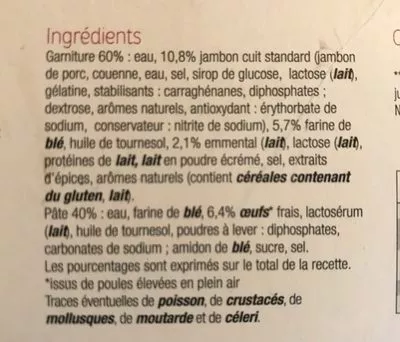 Lista de ingredientes del producto 20 crêpes Jambon emmental Toque du Chef 1kg