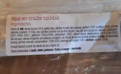 Lista de ingredientes del producto Pâté en croûte cocktail Toque du Chef, Roland Monterrat 450 g