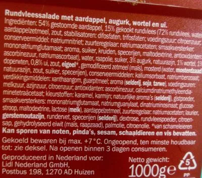 Lista de ingredientes del producto rundvlees salade Lidl, Vitakrone 1000 g