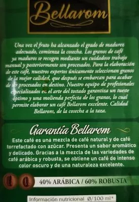 Lista de ingredientes del producto Café molido mezcla Bellarom 