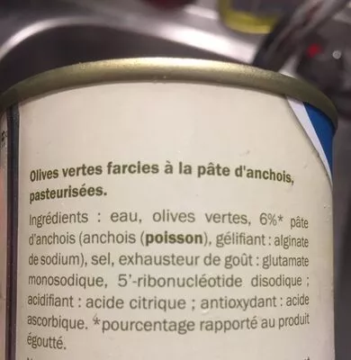 Lista de ingredientes del producto Olives vertes anchois Baresa,  Sol&Mar 170g