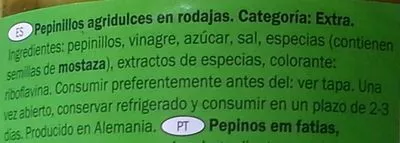 Lista de ingredientes del producto Cornichons en tranches Freshona 530g (290g escurrido), 580 ml