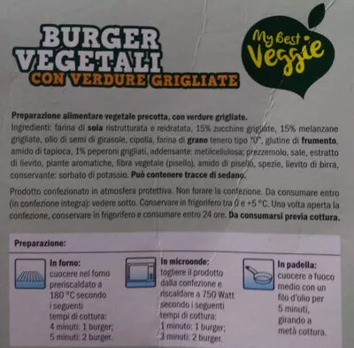 Lista de ingredientes del producto Burger vegetali My best veggie Myers best veggie 160 g