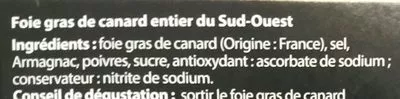 Lista de ingredientes del producto Foie gras de canard entier du Sud-Ouest mi-cuit Deluxe 200 g