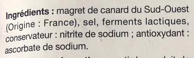 Lista de ingredientes del producto Magret de canard sud ouest fumé Saveurs de Nos Régions 