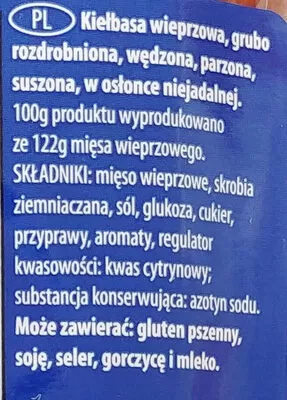 Lista de ingredientes del producto Kiełbasa Rakowska Pikok, Lidl, Bell 400 g