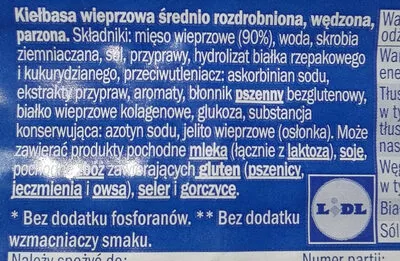 Lista de ingredientes del producto Kiełbasa śląska Pikok, Lidl 500 g