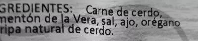 Lista de ingredientes del producto Chorizo de León dulce Rodriguez 
