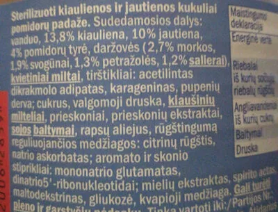 Lista de ingredientes del producto Kiaulienos ir jautienos kukuliai pomidorų padaže PIKOK 500 g