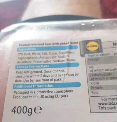 Lista de ingredientes del producto Ham Lidl 12.5g