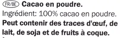 Lista de ingredientes del producto Cacao en poudre Belbake 250g