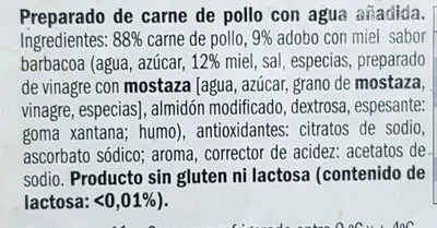 Lista de ingredientes del producto Alitas de pollo barbacoa y miel Lidl 500 g