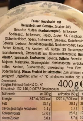 Lista de ingredientes del producto Nudelsalat  Salat Chef Select, Lidl, HOMANN Feinkost 400 g