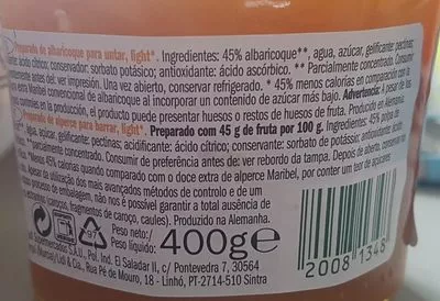 Lista de ingredientes del producto Préparation d'abricots allégée Maribel 