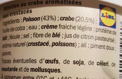 Lista de ingredientes del producto Rillettes de la mer Crabe Deluxe, Lidl 150 g