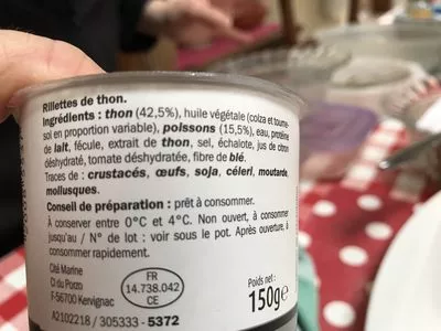 Lista de ingredientes del producto Rillettes de la mer / thon Deluxe 150g