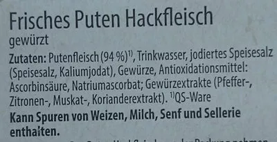 Lista de ingredientes del producto Frisches Puten Hackfleisch meine Metzgerei 400 g