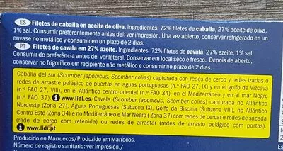 Lista de ingredientes del producto Filetes de caballa del sur Nixe 