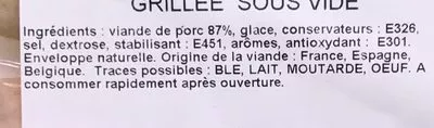 Lista de ingredientes del producto Toulouse cuite grillée sous vide DLG 0,958 kg